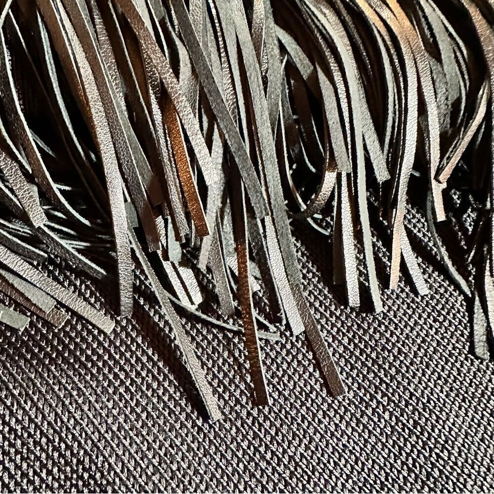 Ralph Lauren Black Lamb Leather-Fringe Silk Knit Sheath Dress - Picture 9 of 16